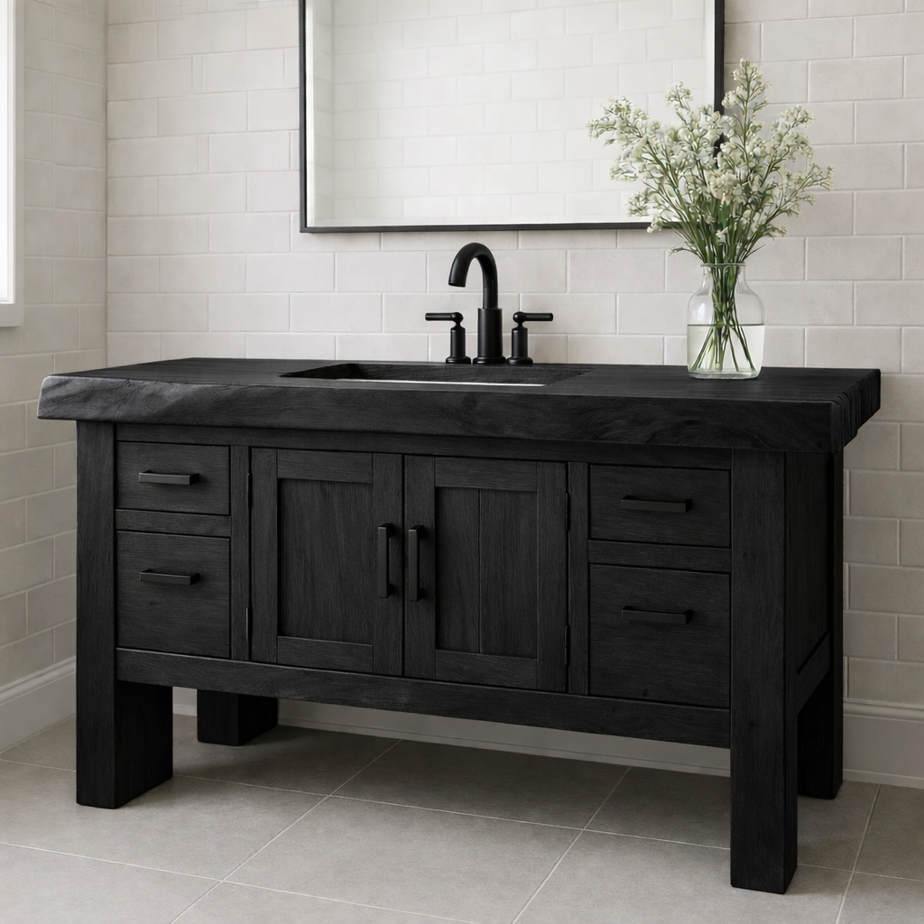 Solid Wood Bathroom Vanity with Drawers and Cabinet Rustic Farmhouse Bathroom Vanity