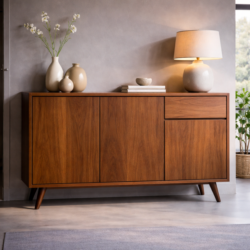 Solid Wood Console Cabinet with Drawer and Doors – Modern Entryway Storage Cabinet