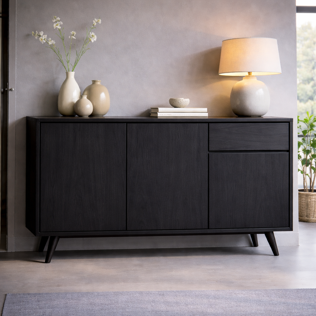 Solid Wood Console Cabinet with Drawer and Doors – Modern Entryway Storage Cabinet