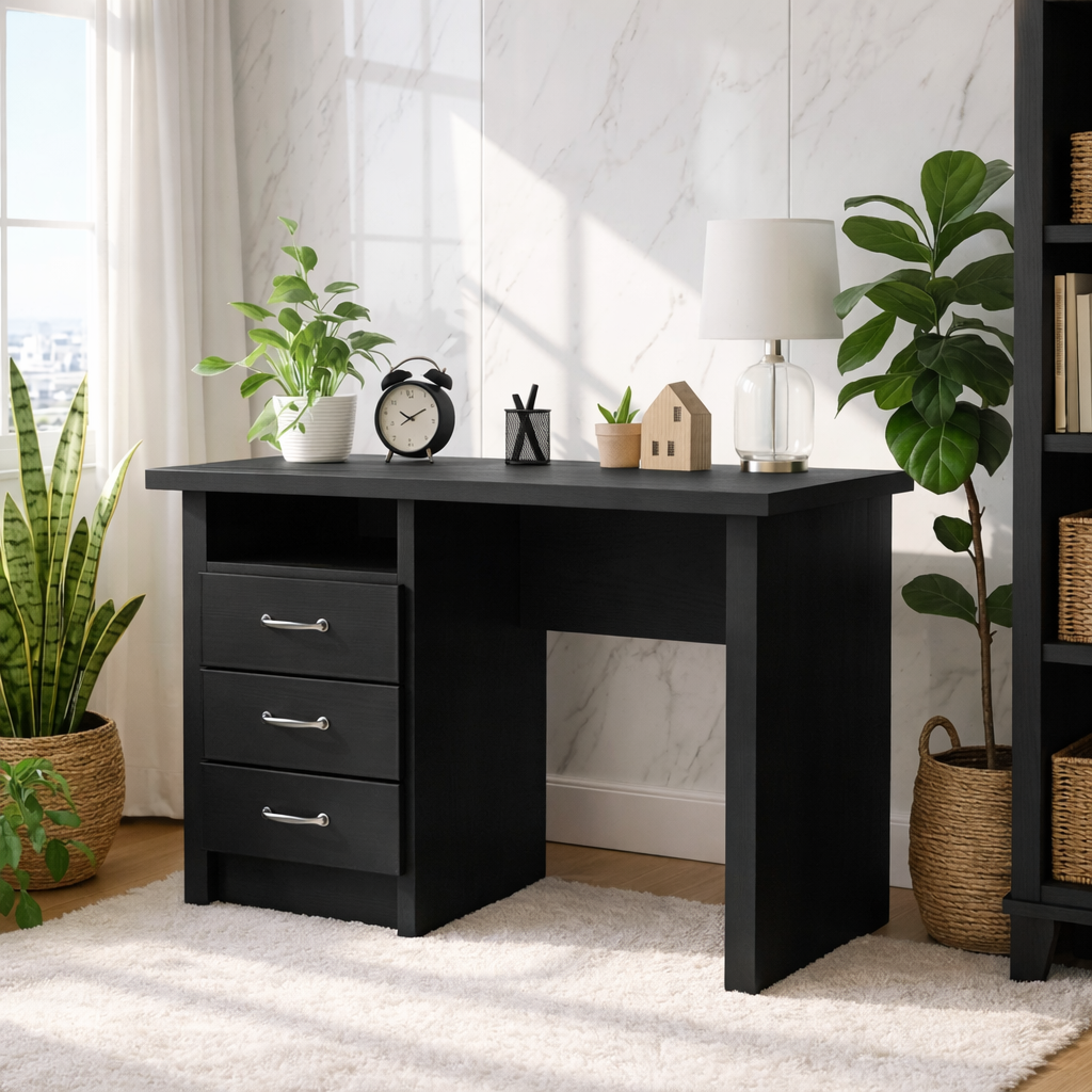 Walnut Compact Writing Desk with Drawers – Cozy Natural Workspace