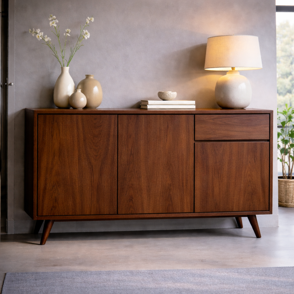 Solid Wood Console Cabinet with Drawer and Doors – Modern Entryway Storage Cabinet