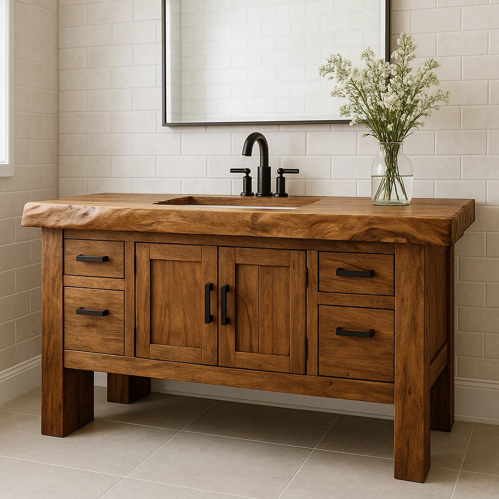 Solid Wood Bathroom Vanity with Drawers and Cabinet Rustic Farmhouse Bathroom Vanity