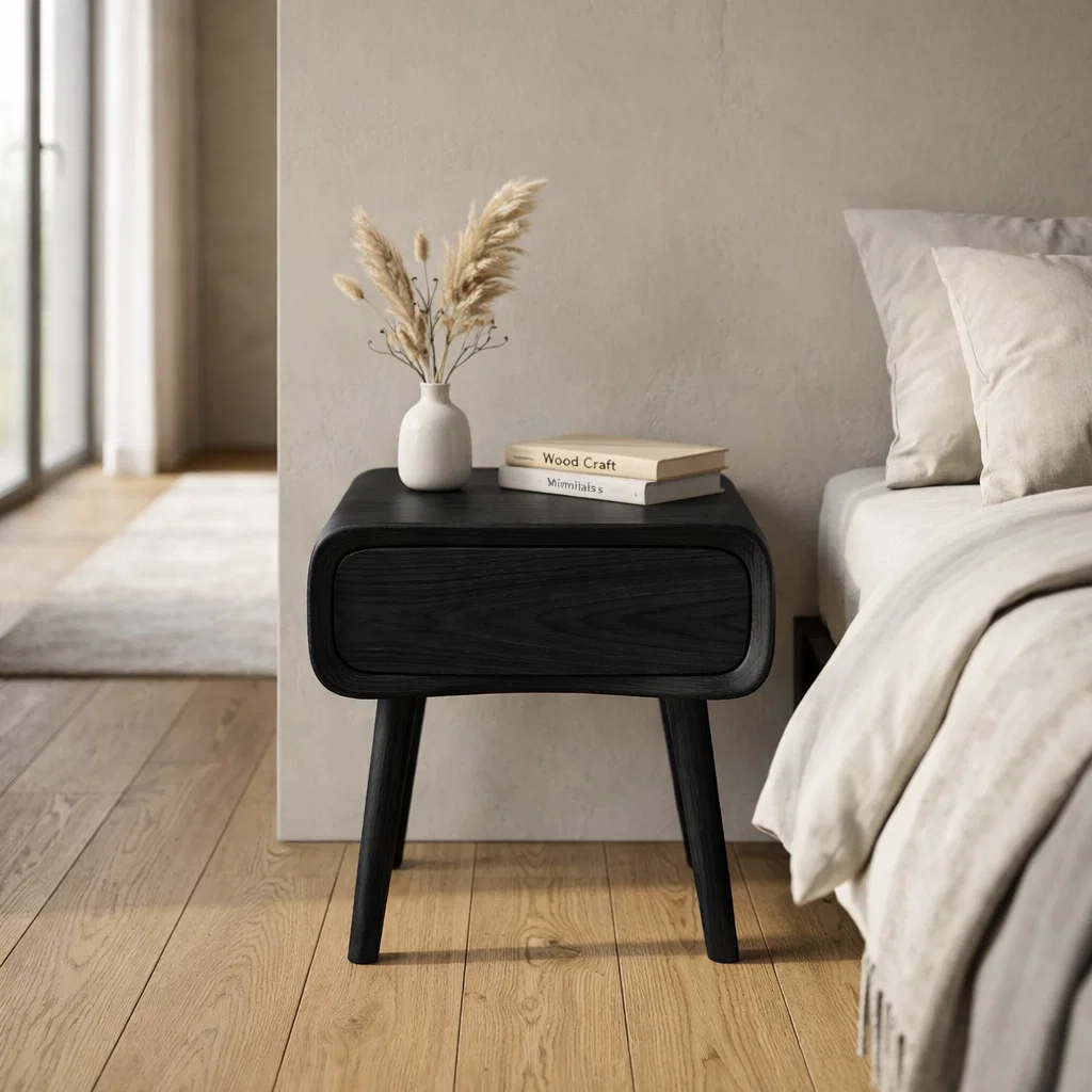 Mid-Century Walnut Nightstand with Drawer – Modern Wooden Bedside Table