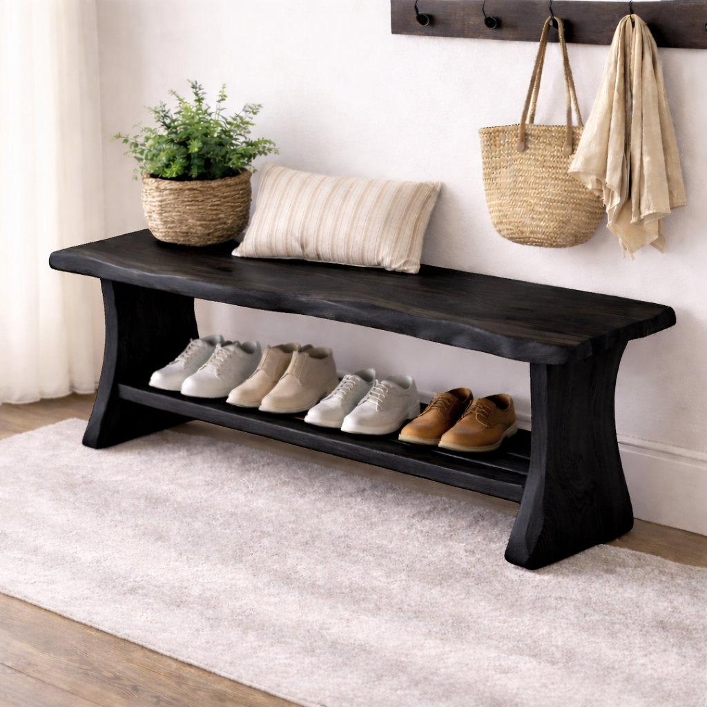 Solid Wood Entryway Bench with Shoe Storage | Rustic Bench for Hallway