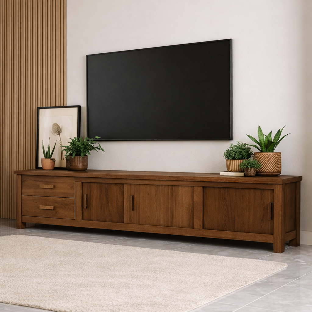 Mid Century Solid Wood TV Stand Long Media Console Storage Entertainment Cabinet