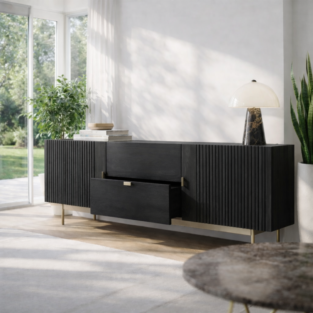Modern Fluted Sideboard Cabinet with Drawer and Storage