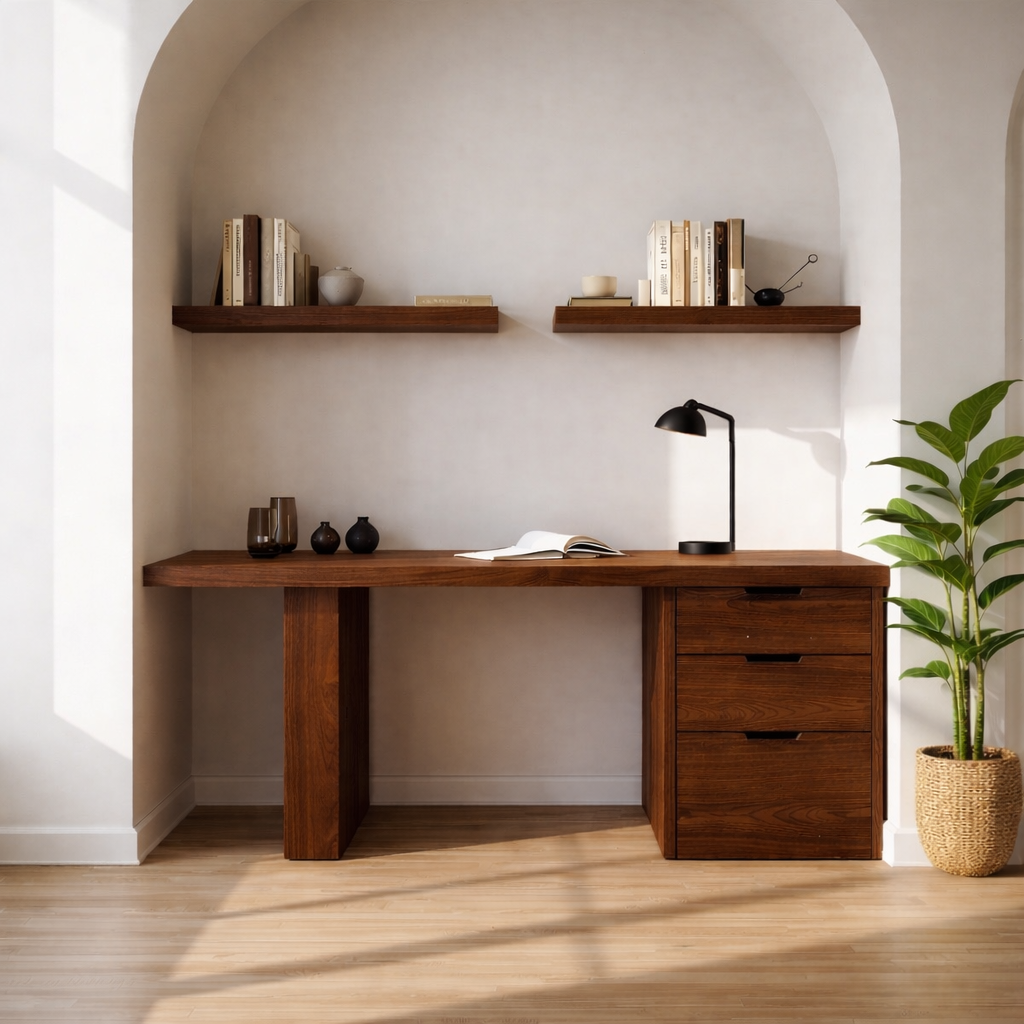 Solid Wood Writing Desk with Drawers Modern Minimalist Home Office Table