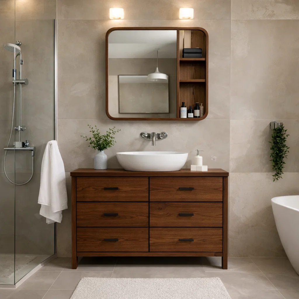 Solid Wood Bathroom Vanity Cabinet with Drawers & Mirror Storage β Modern Finish