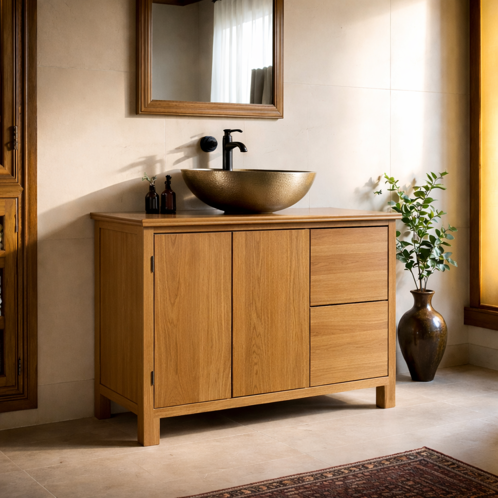 Solid Wood Bathroom Vanity Cabinet with Storage Drawers & Doors for Modern Bathroom