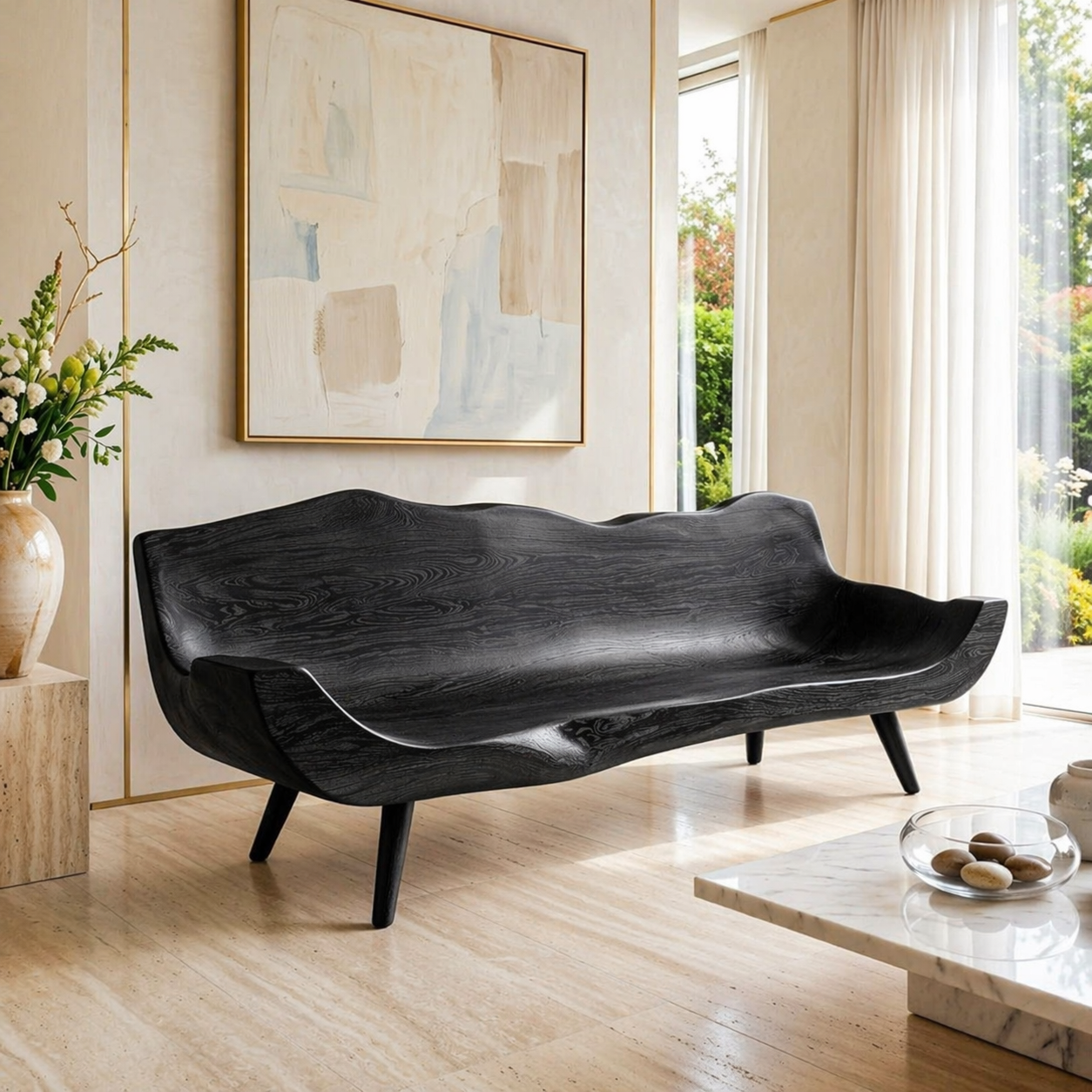 Modern Upholstered Curved Sofa, Sculptural Accent Seating for Elegant Home Interiors