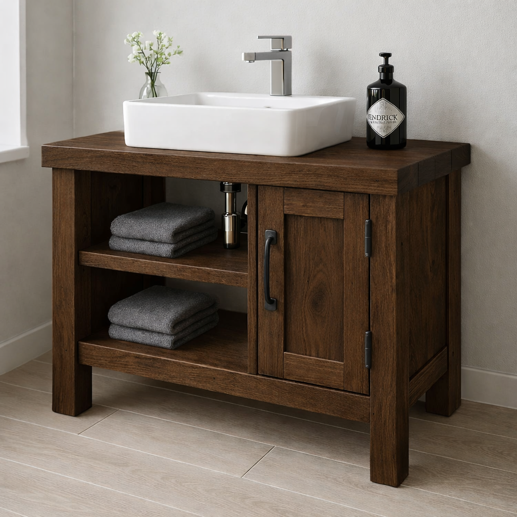 Solid Wood Bathroom Vanity Cabinet β Modern Oak Bathroom Vanity with Shelf Storage