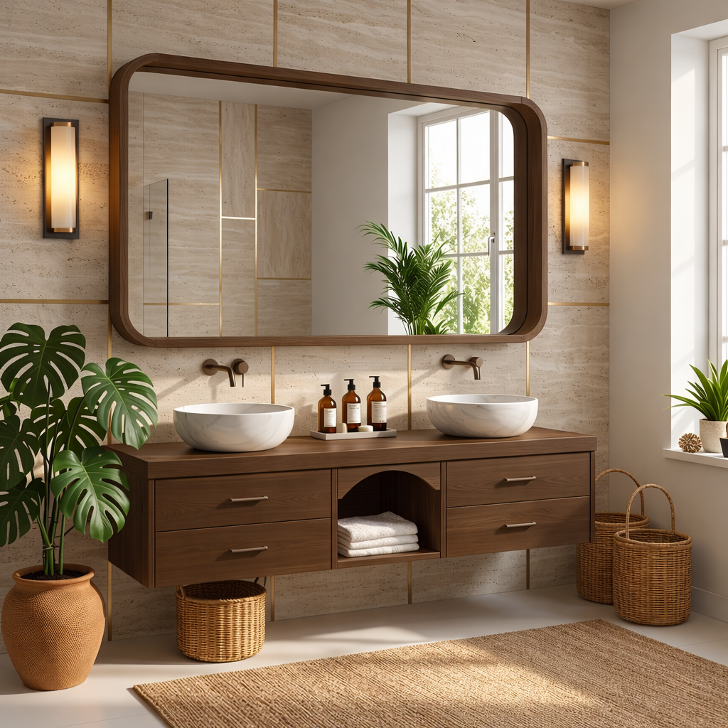 Double Sink Floating Vanity with Oak Wood, Modern and Spacious Design