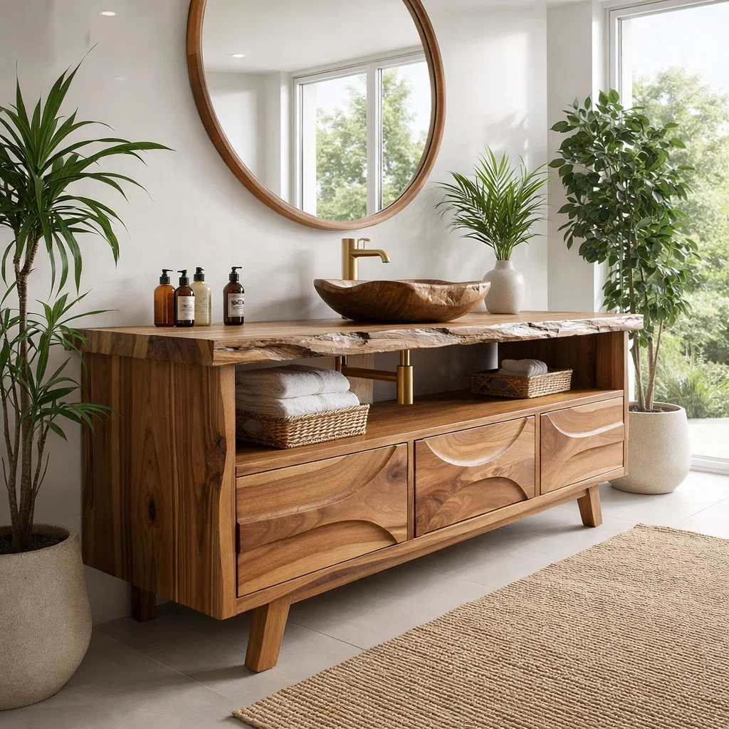 Solid Wood Bathroom Vanity Cabinet with Drawers β Modern Walnut Vanity Base Only