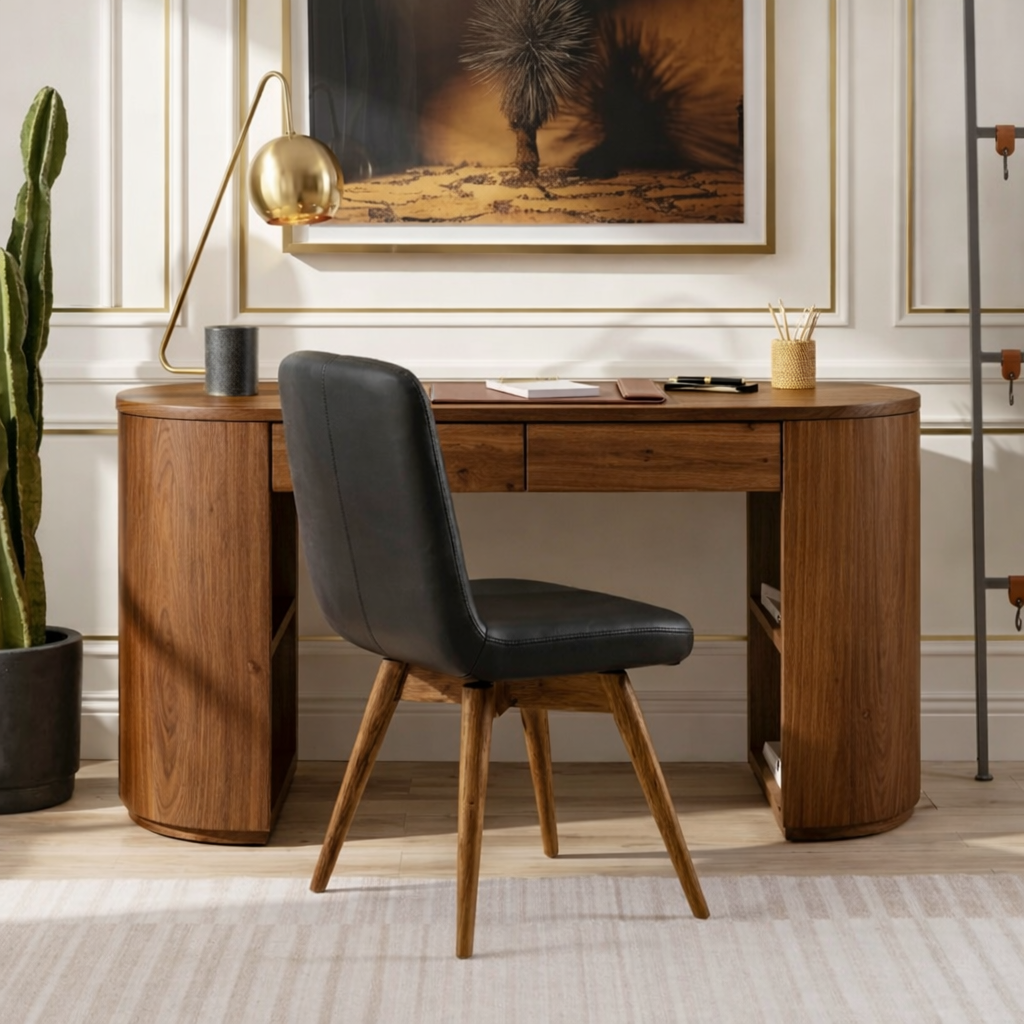 Round Corner Work Desk with Modern Design and Storage Compartments