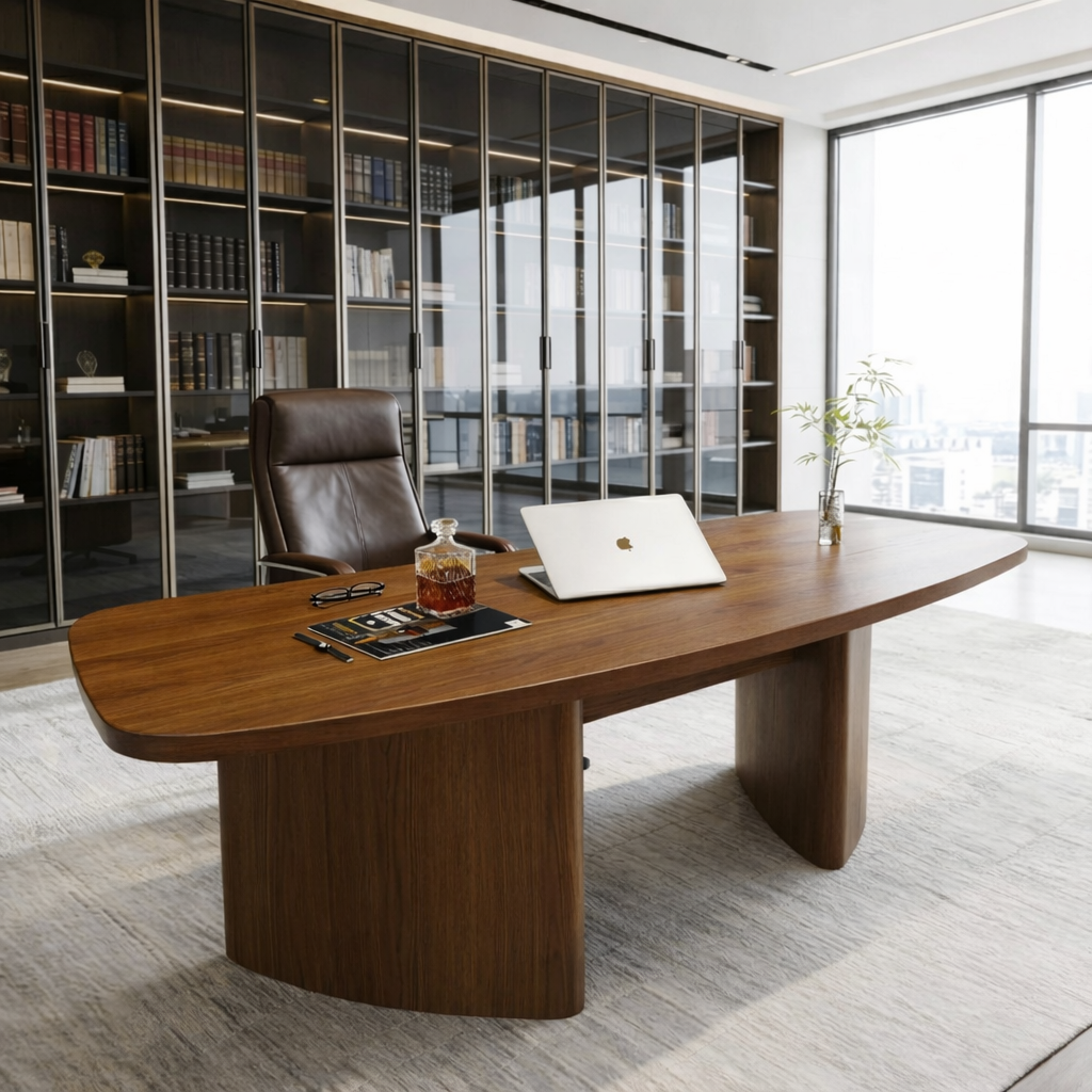 Executive Office Desk with Modern Oval Design and Spacious Surface
