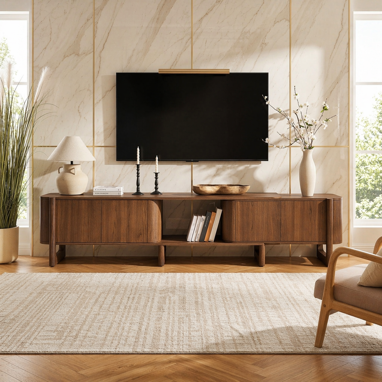 Modern Rounded TV Console, Elegant Media Cabinet for Stylish Living-Room Interiors