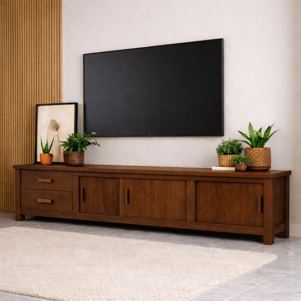 Mid Century Solid Wood TV Stand Long Media Console Storage Entertainment Cabinet
