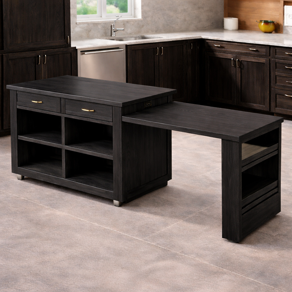 Rolling Kitchen Island with Extendable Table, Storage Shelves, Modern Prep Cart for Dining Space