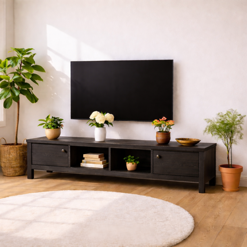Modern Wood TV Stand With Drawers Long Media Console Storage Entertainment Center
