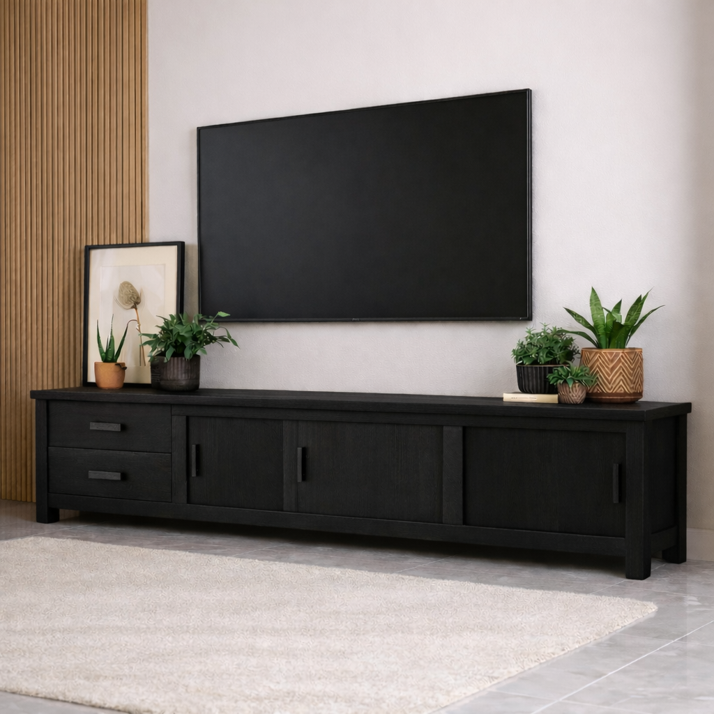 Mid Century Solid Wood TV Stand Long Media Console Storage Entertainment Cabinet