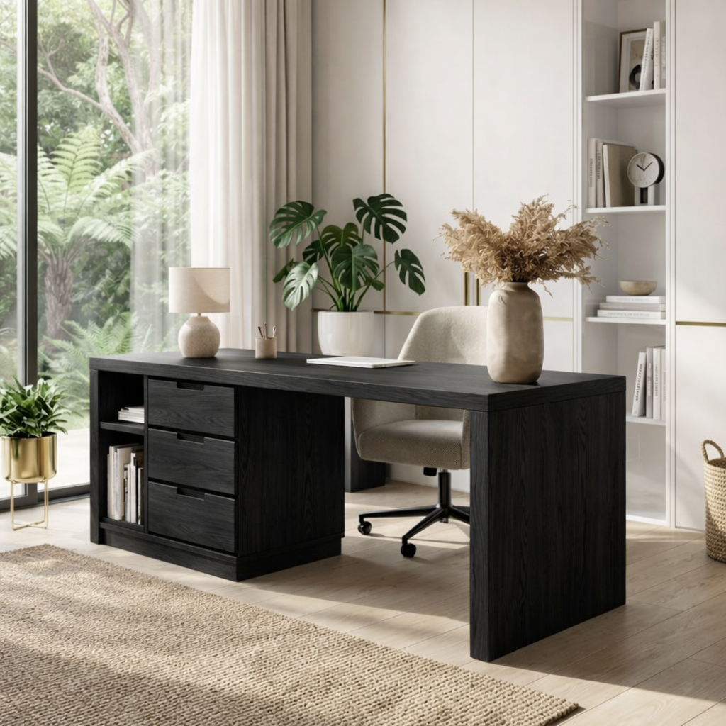 Modern Executive Desk with Drawers Storage Home Office Table Large Writing Workstation