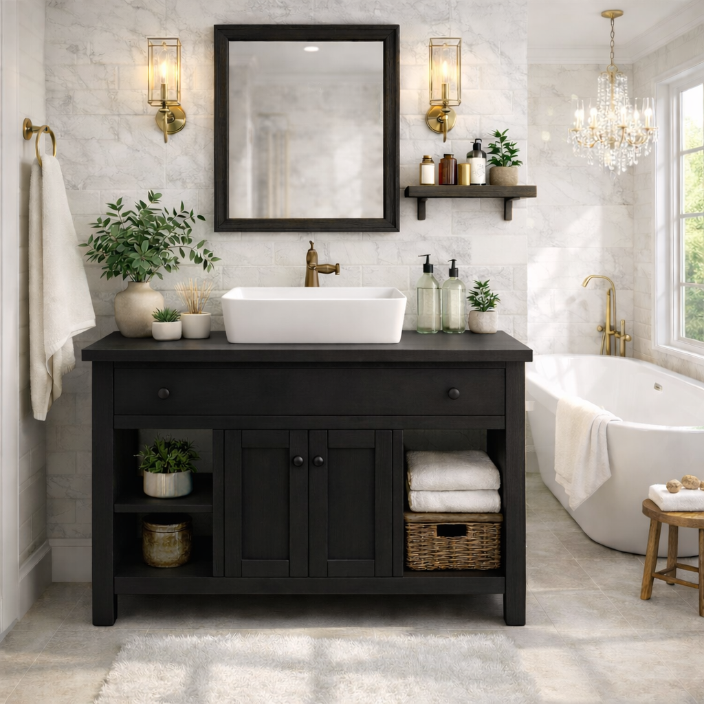 Solid Wood Bathroom Vanity Cabinet With Drawers, Storage Bathroom Vanity Base