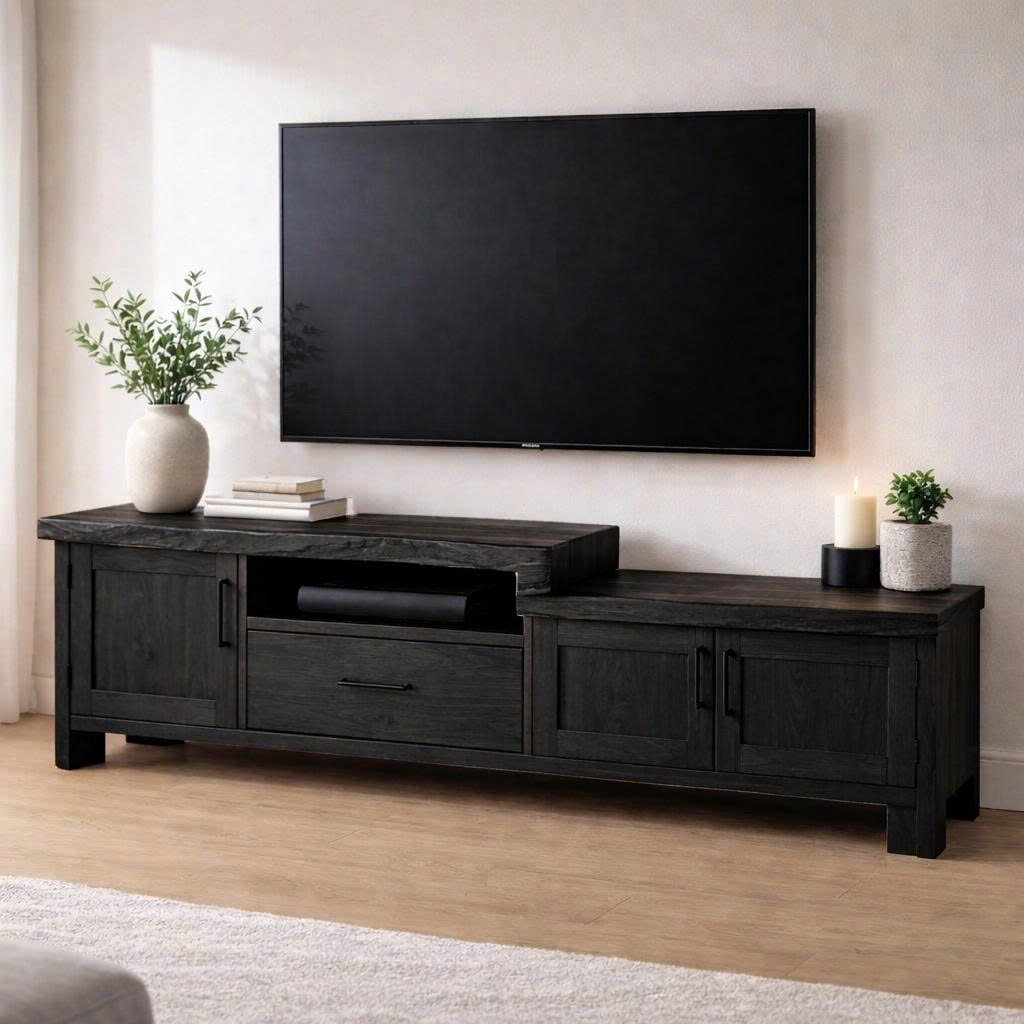 Rustic Solid Wood TV Console with Cabinets and Media Storage