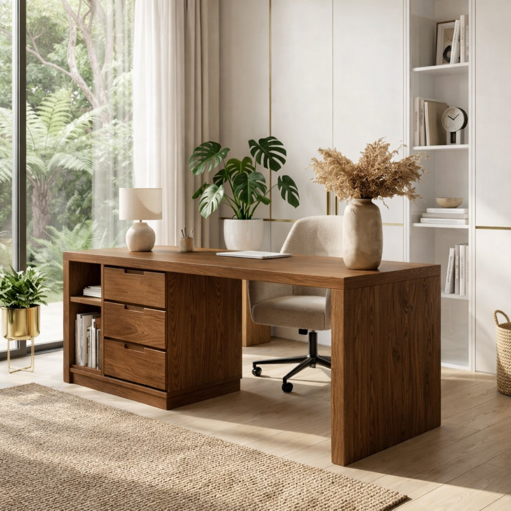 Modern Executive Desk with Drawers Storage Home Office Table Large Writing Workstation