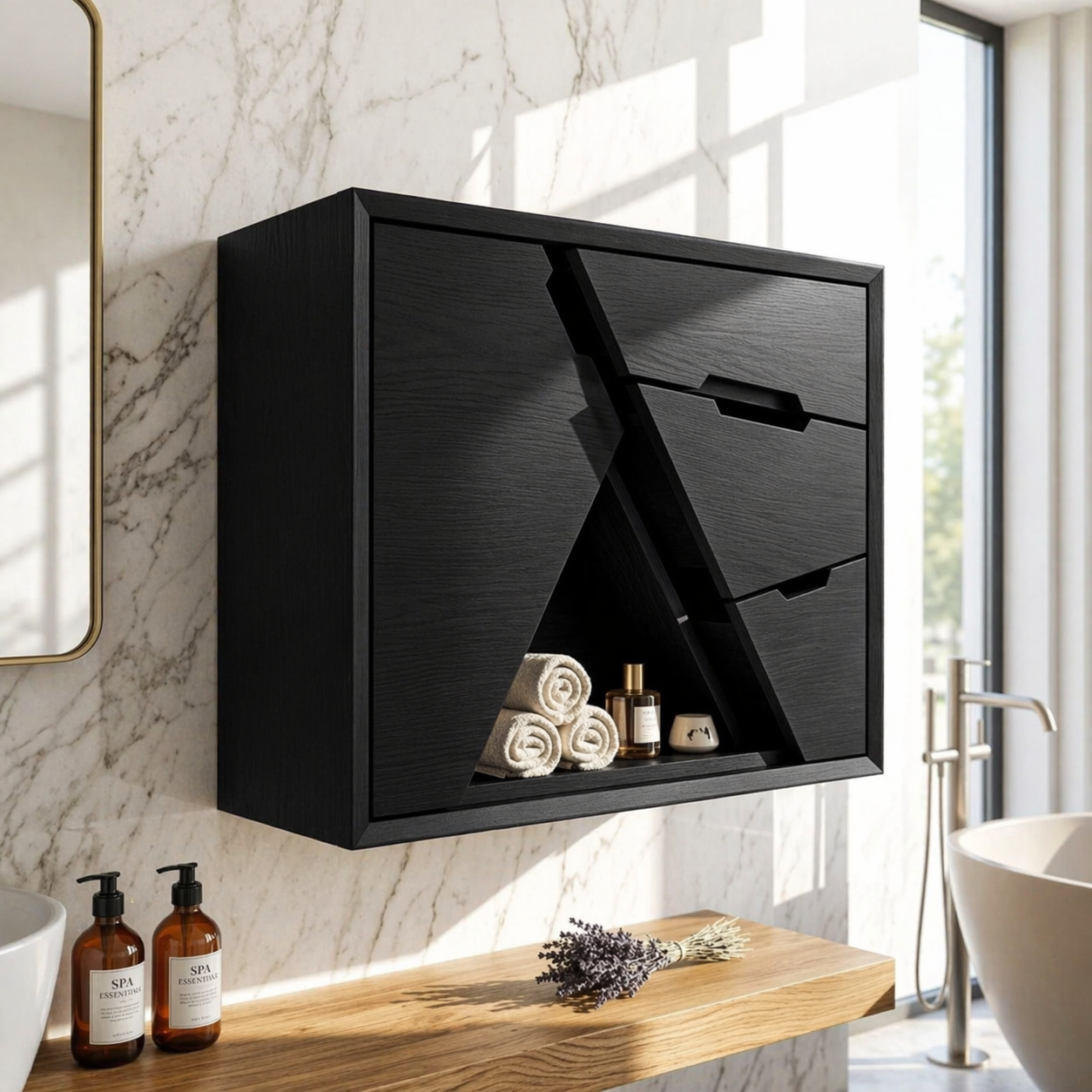 Geometric Floating Bathroom Cabinet, Modern Wall Mounted Vanity Storage Organizer