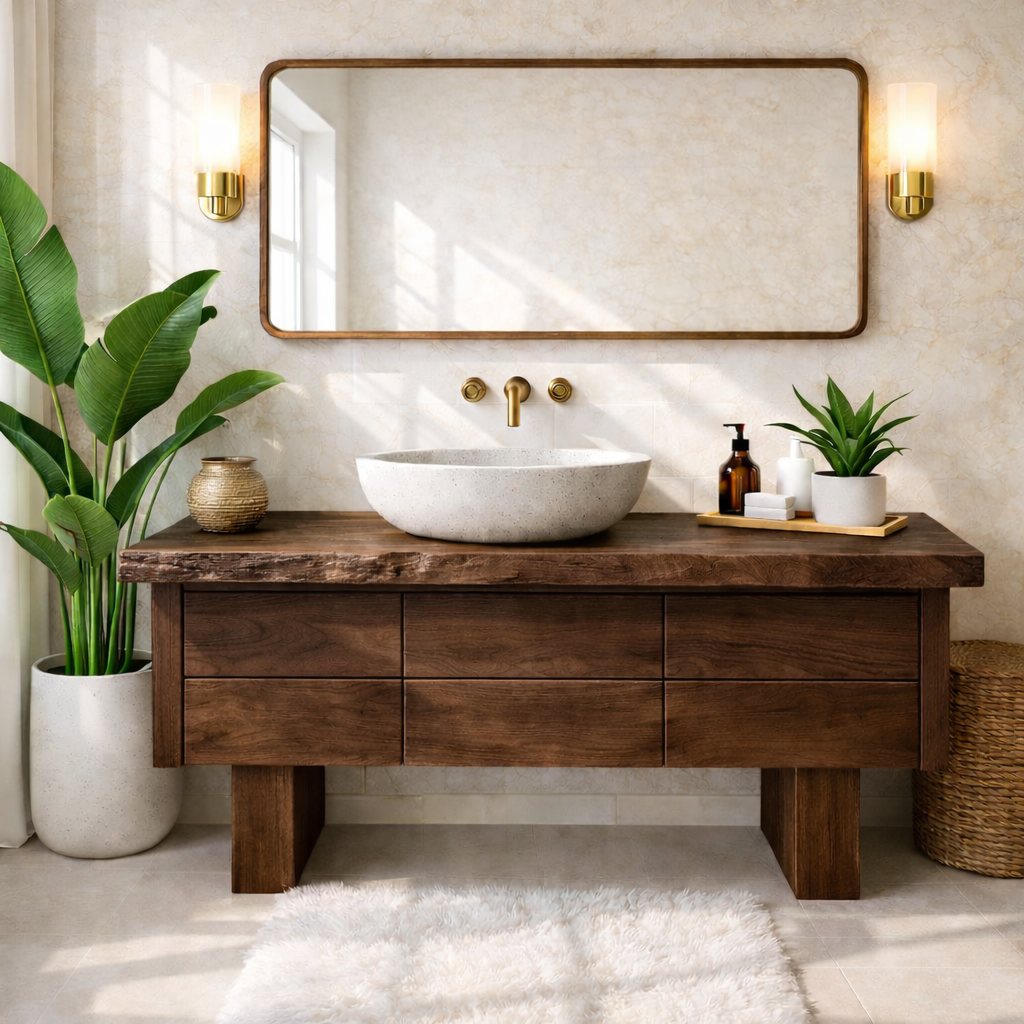 Wooden Bathroom Vanity with Modern Storage and Minimalist Design