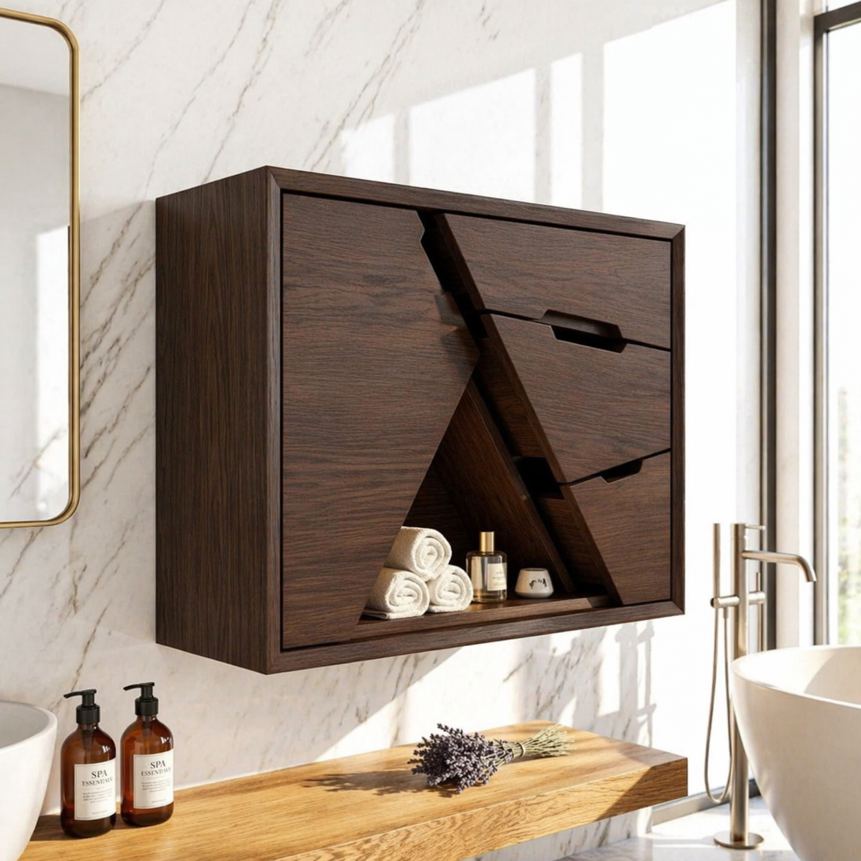 Geometric Floating Bathroom Cabinet, Modern Wall Mounted Vanity Storage Organizer