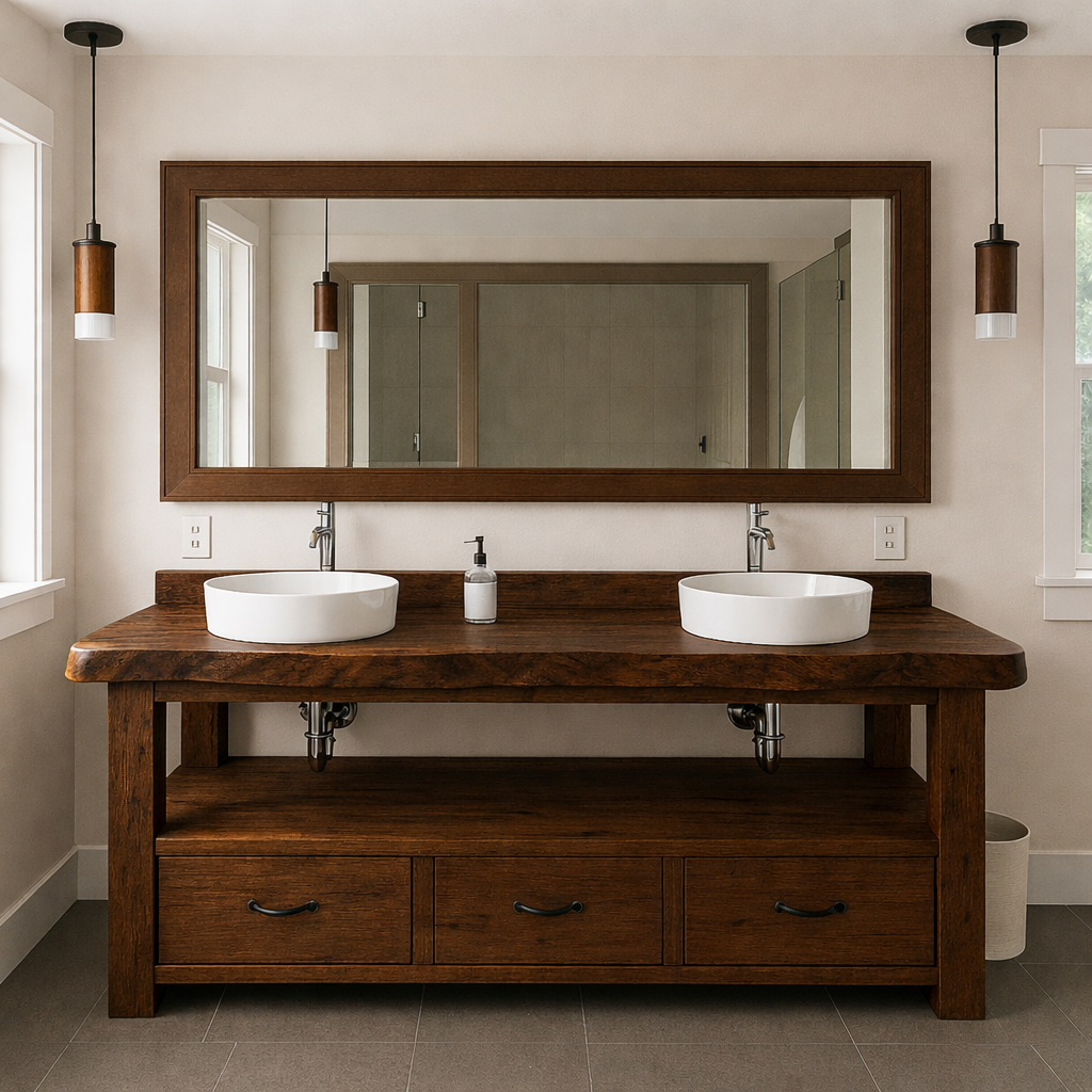 Solid Wood Double Bathroom Vanity Cabinet β Rustic Bathroom Vanity with 3 Drawers
