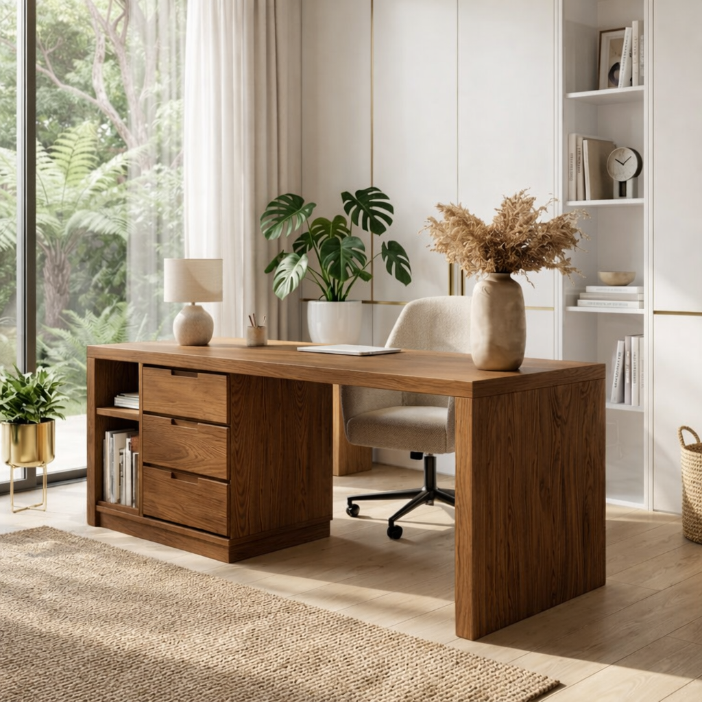 Modern Executive Desk with Drawers Storage Home Office Table Large Writing Workstation