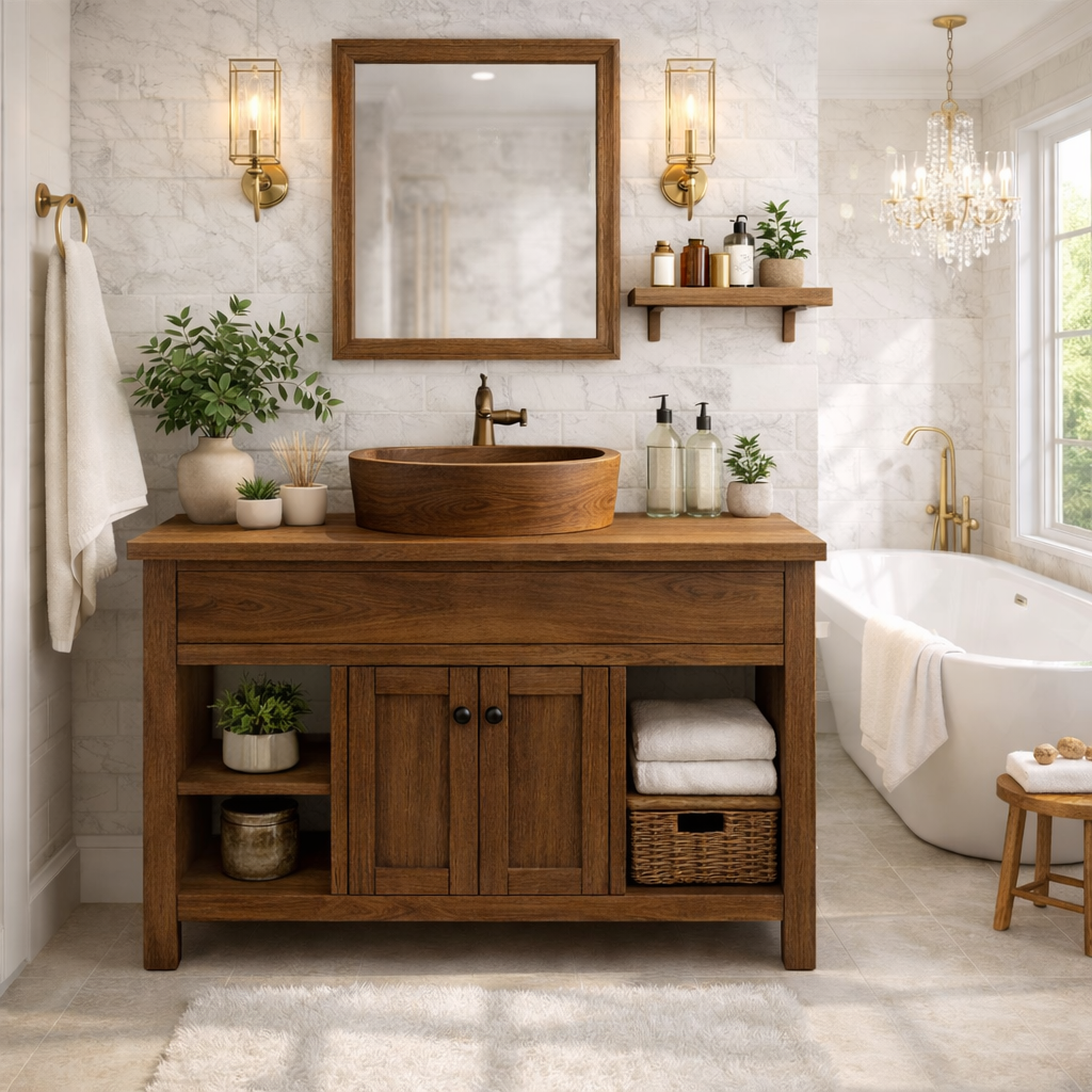 Solid Wood Bathroom Vanity Cabinet With Drawers, Storage Bathroom Vanity Base