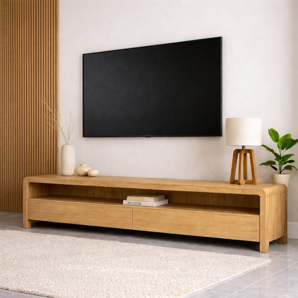 Mid Century Solid Wood TV Stand Long Low Profile Media Console Entertainment Unit