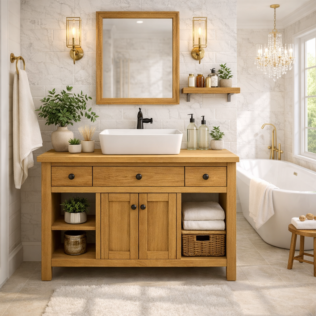 Solid Wood Bathroom Vanity Cabinet With Drawers, Storage Bathroom Vanity Base