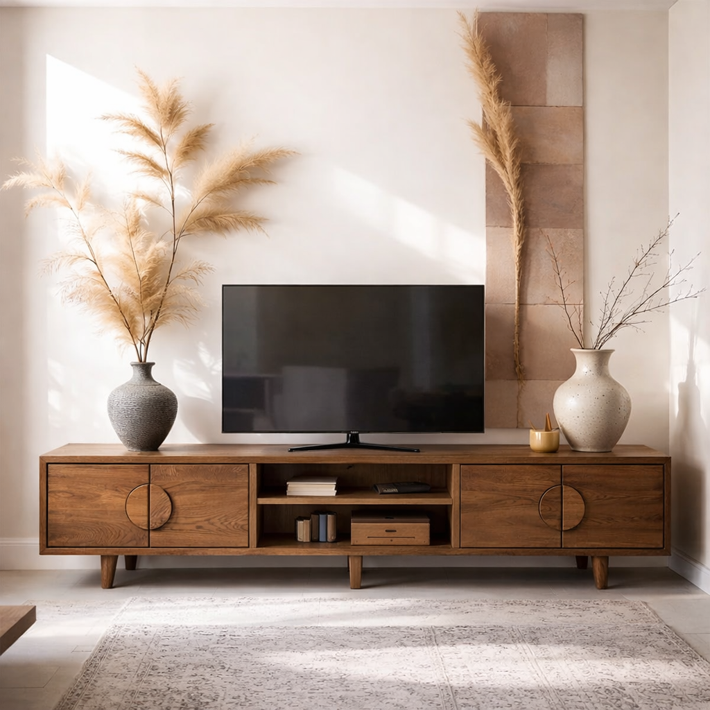 Solid Wood Media Console with Storage – Modern TV Stand Cabinet for Living Room