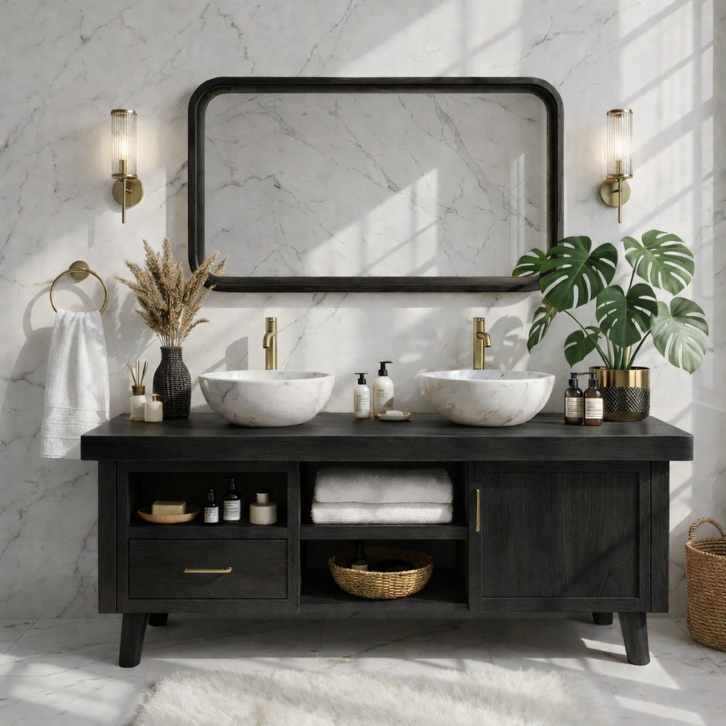 Elegant Modern Wooden Bathroom Vanity with Double Sink Design
