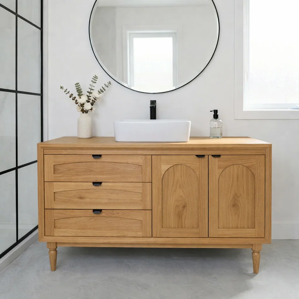 Solid Wood Bathroom Vanity with Drawers & Cabinet β Modern Rustic