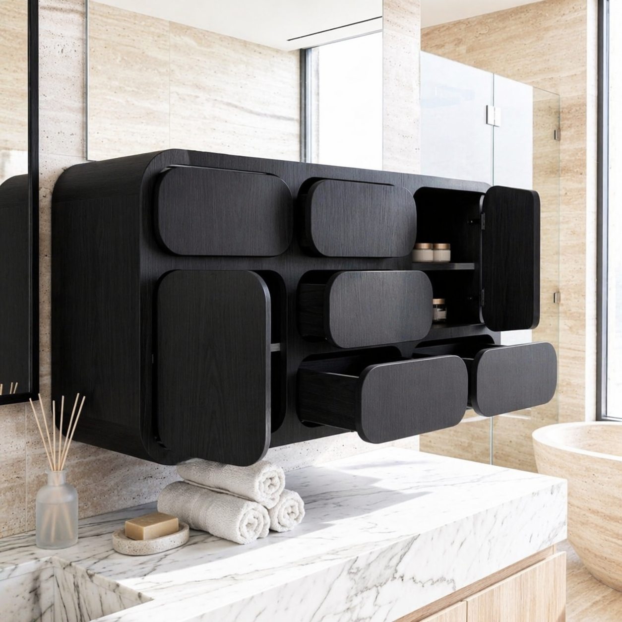 Floating Bathroom Cabinet, Modern Wall Mounted Vanity Storage Organizer With Drawers