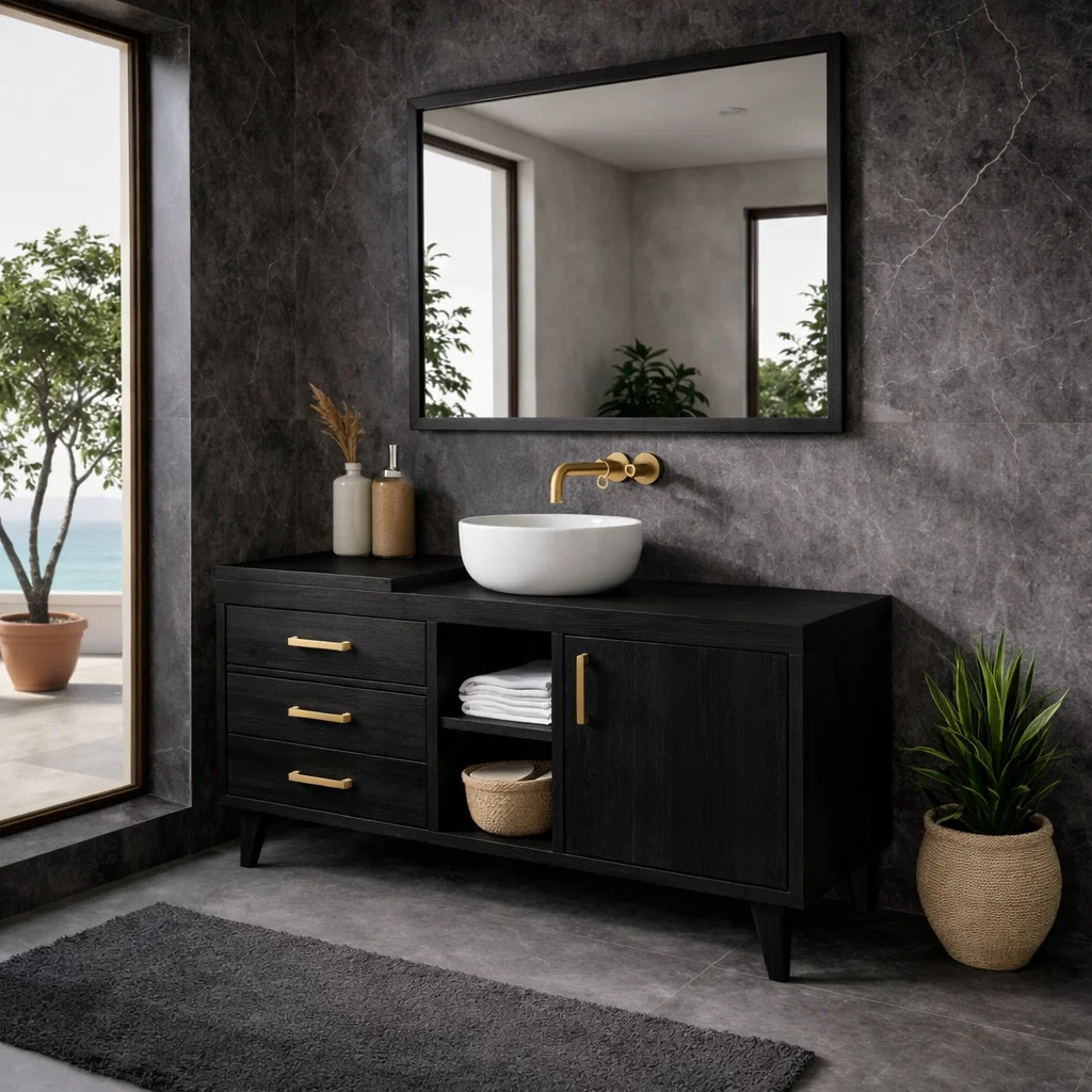 Solid Wood Bathroom Vanity Cabinet with Drawers & Shelf β Modern Walnut Bathroom Storage