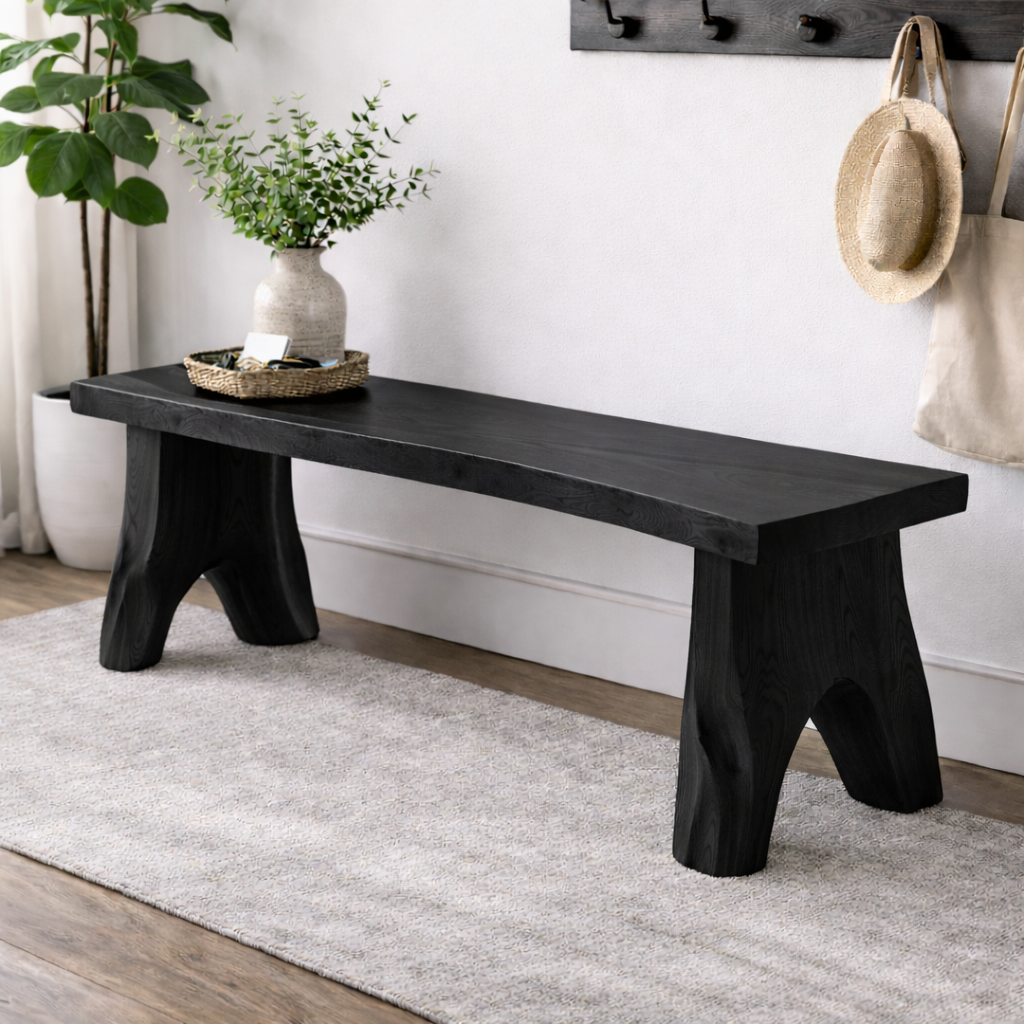 Live Edge Solid Wood Entryway Bench | Organic Design with Unique Legs