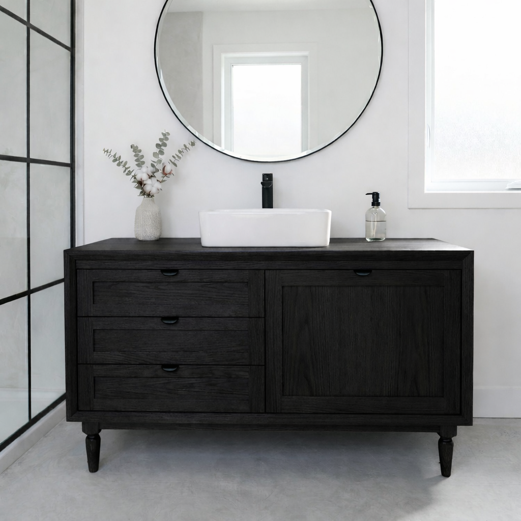 Solid Wood Bathroom Vanity with Drawers & Cabinet β Minimal Modern