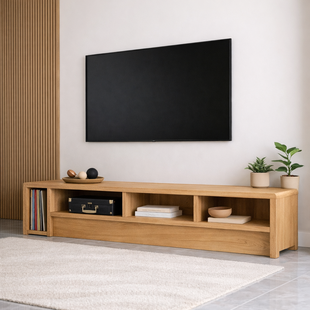 Mid Century Solid Wood TV Stand Long Low Profile Media Console Entertainment Unit