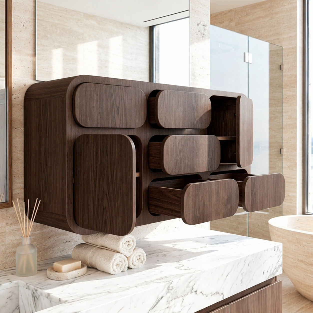 Floating Bathroom Cabinet, Modern Wall Mounted Vanity Storage Organizer With Drawers