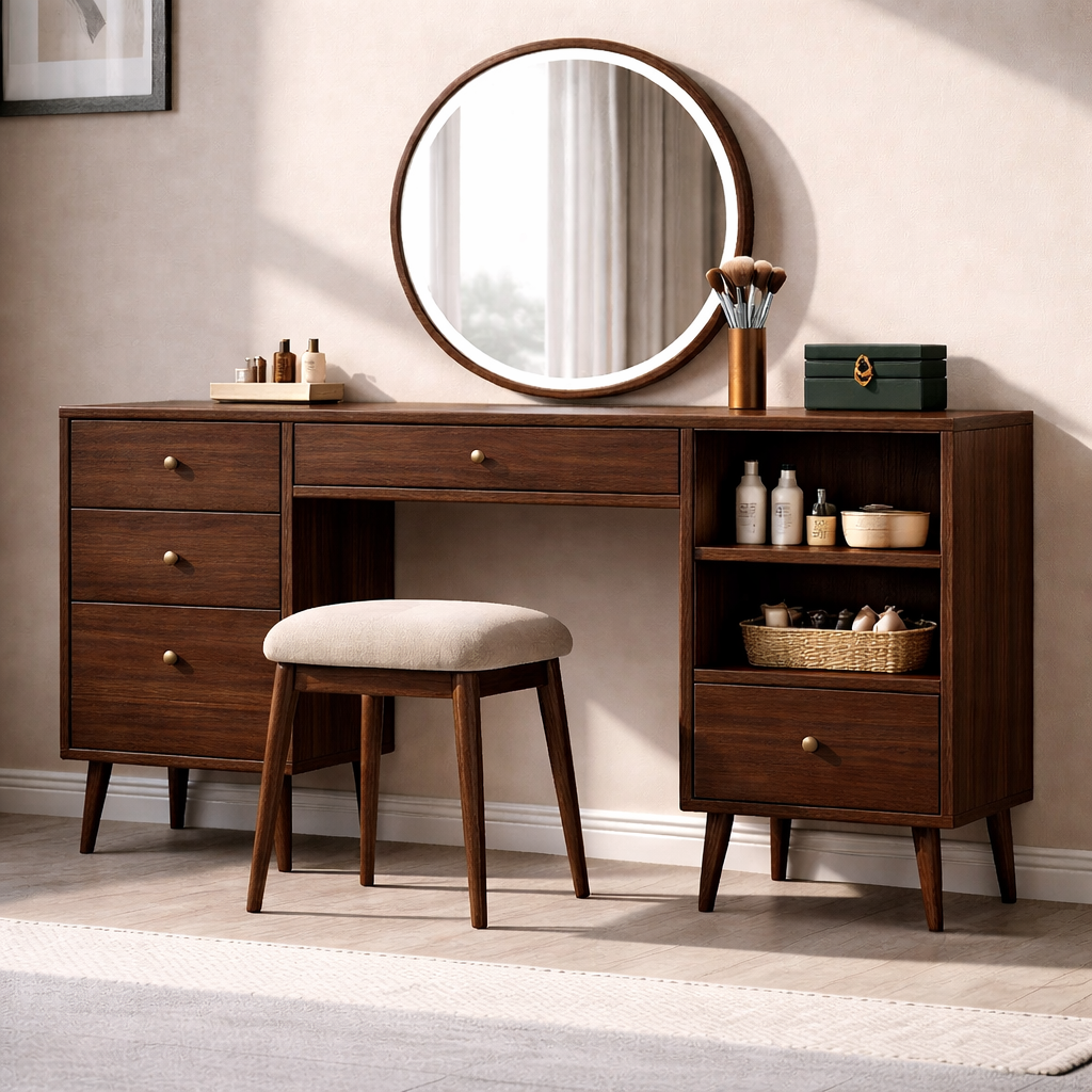 Solid Wood Makeup Vanity with Storage – Modern Design for Beauty Essentials