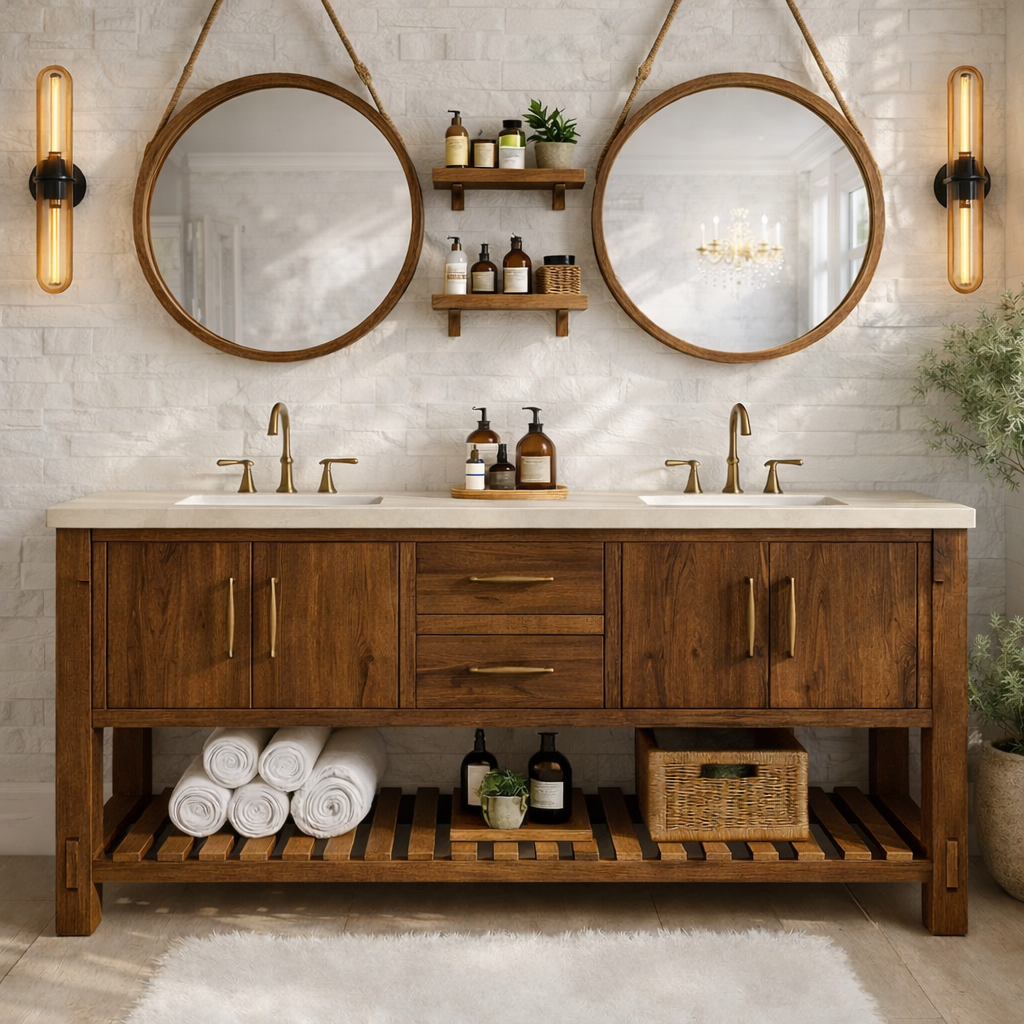 Rustic Double Bathroom Vanity Cabinet With Drawers And Storage Wood Vanity Base