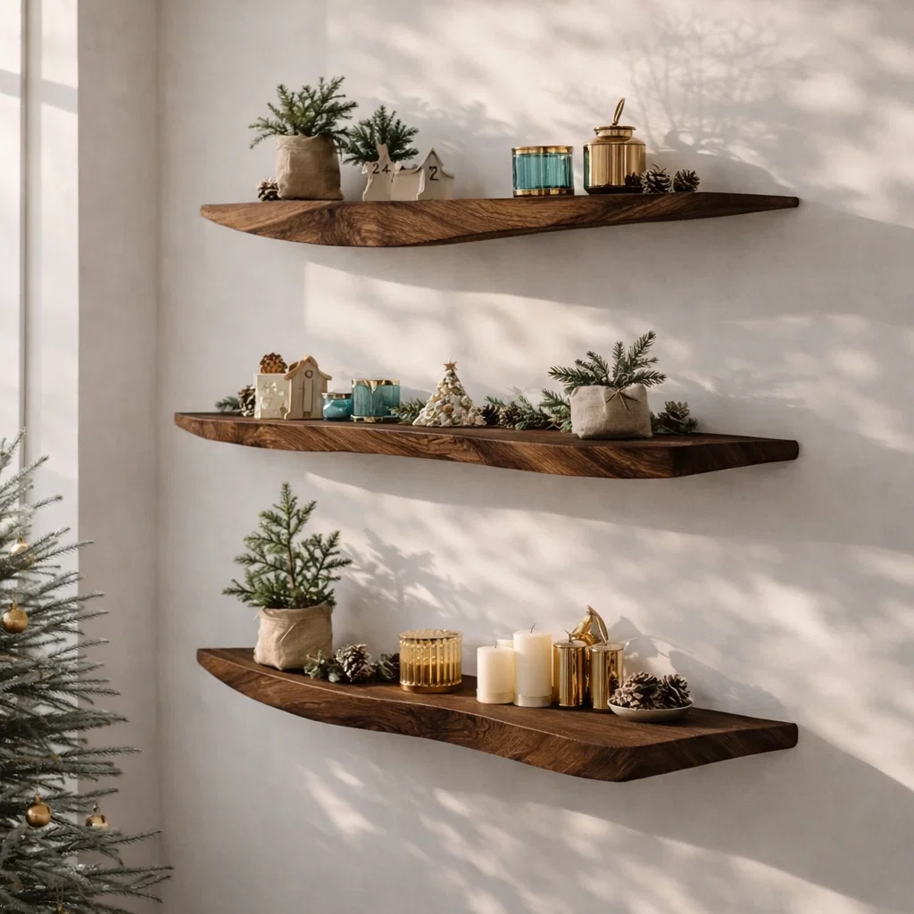 Live Edge Floating Wood Shelf - Rustic Natural Edge Wall Bookshelf for Modern Home Decor