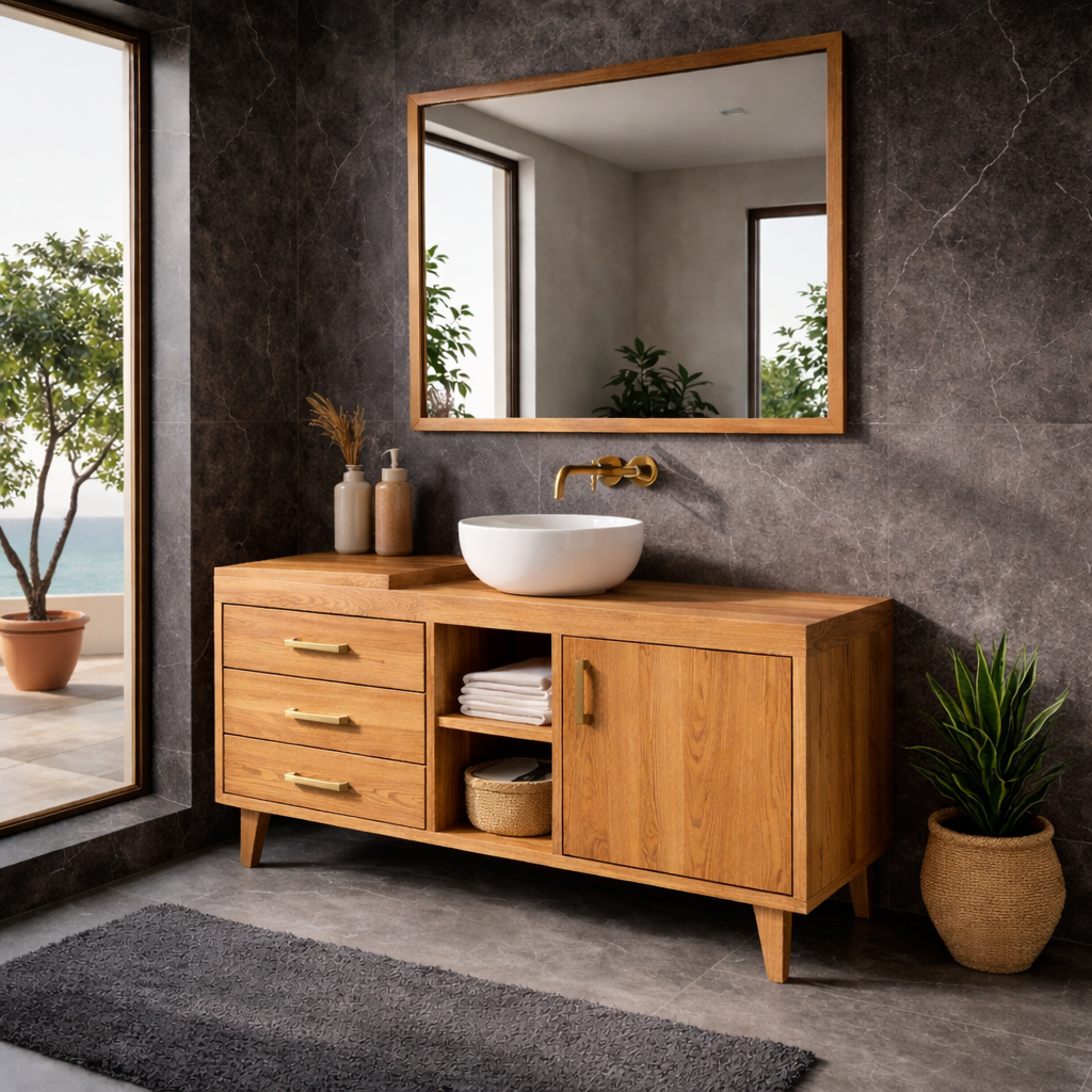 Solid Wood Bathroom Vanity Cabinet with Drawers & Shelf β Modern Walnut Bathroom Storage