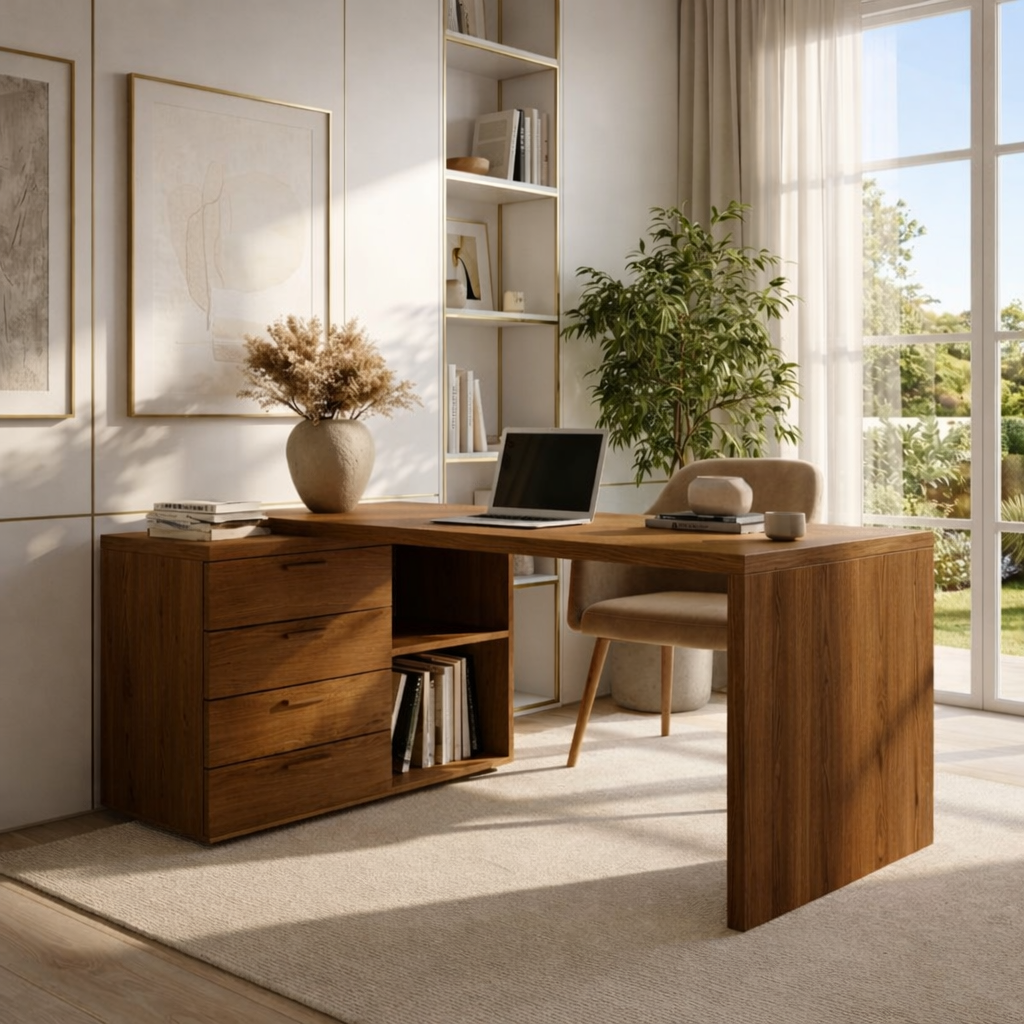 Modern L Shaped Desk with Drawers Storage Home Office Corner Writing Table Large Workspace